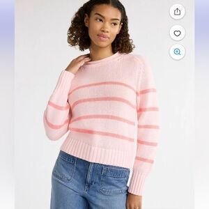 Free Assembly Pink Striped Roll Neck Cotton Sweater NWOT
